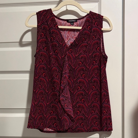 Roz & Ali Tops - Roz & Ali Burgundy Paisley V-Neck Blouse